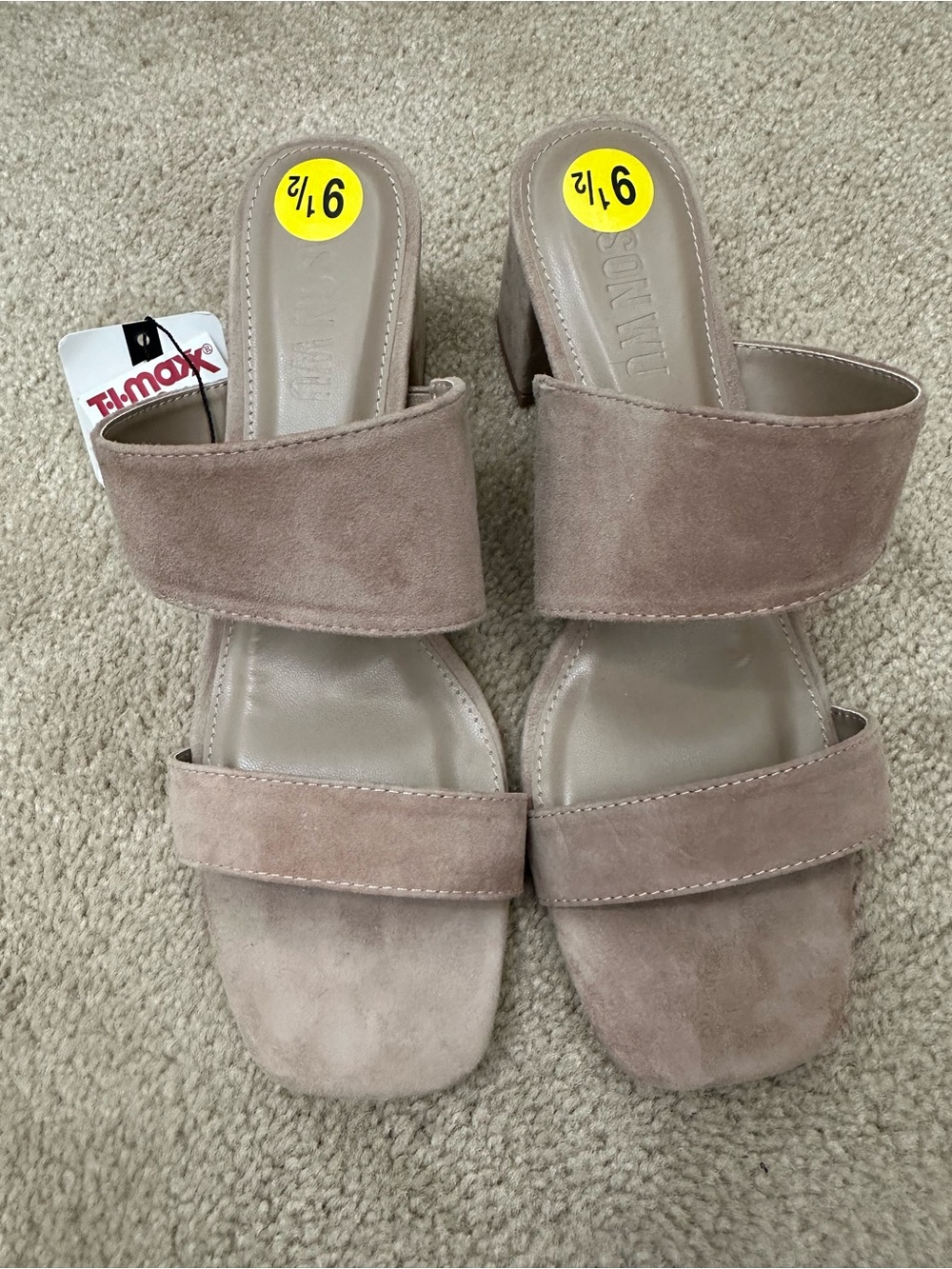 Jason Wu Taupe Suede Double-Strap Block Heel Slides